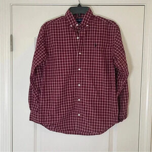 Ralph Lauren Men’s Red/ Maroon Plaid Button Down Shirt - Size Large